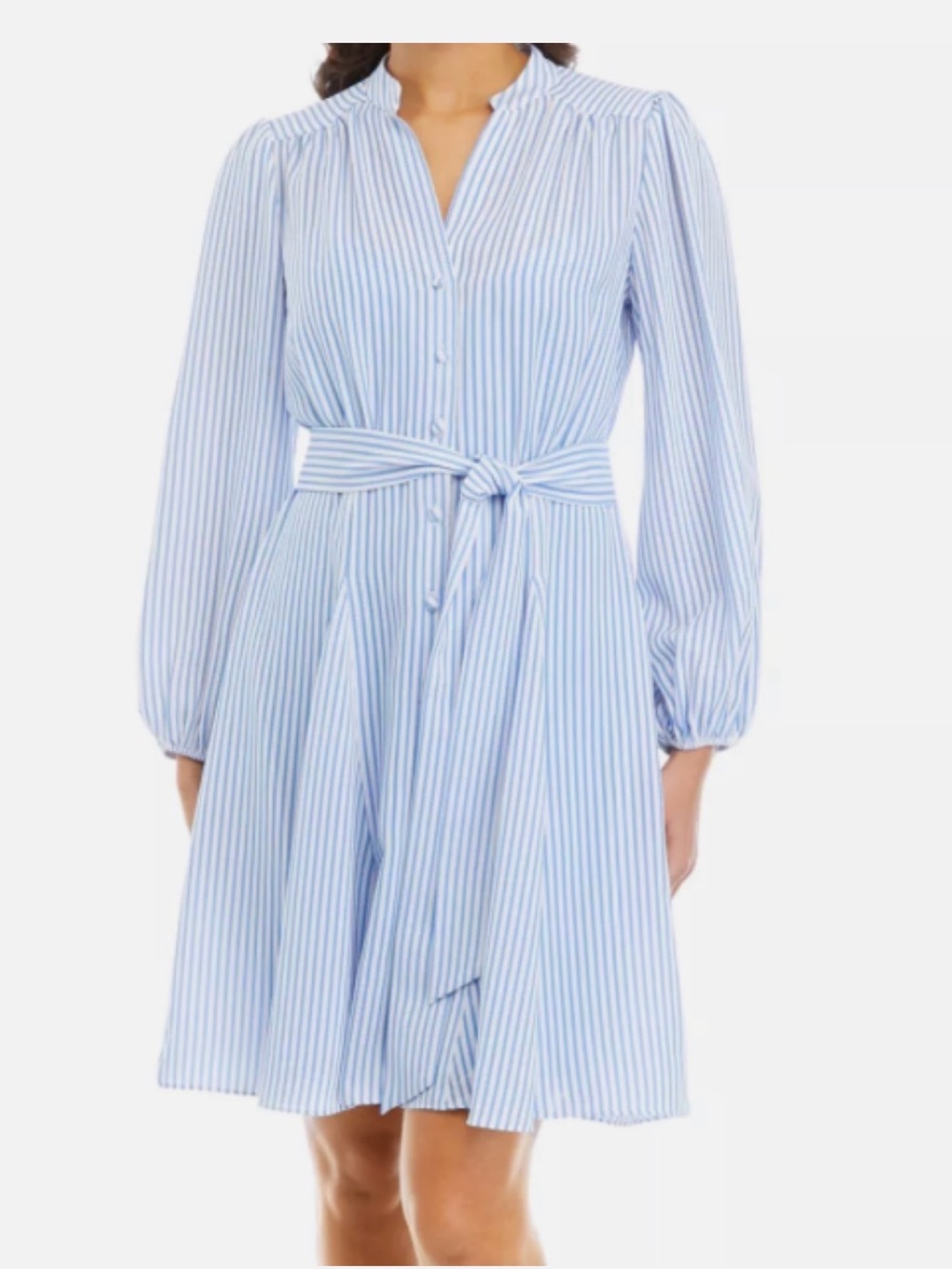Taylor Striped Blue Tie-Waist Shirt Dress - Size 2